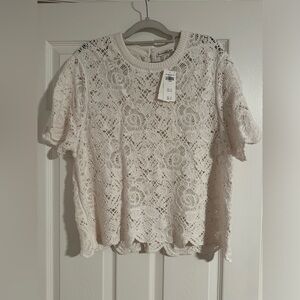 NWT Abercrombie & Fitch Crochet-Style Floral Lace Tee Cream XL